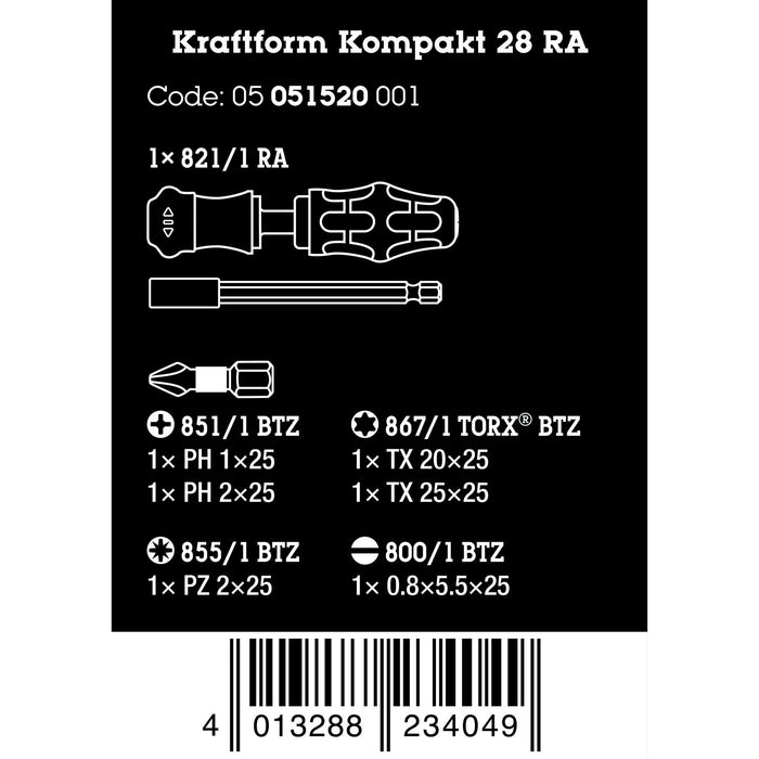 Wera Kraftform Kompakt 28 RA with pouch, 6 pieces