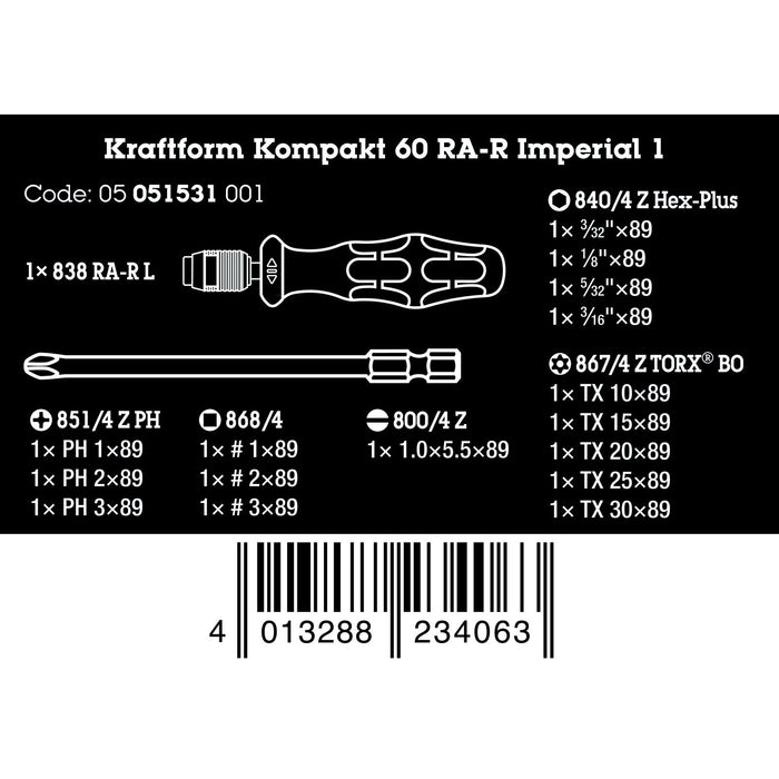 Wera Kraftform Kompakt 60 RA-R Imperial 1, 17 pieces