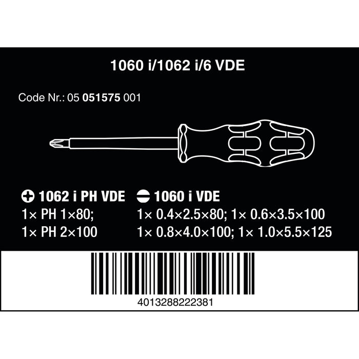 Wera 1060 i/1062 i/6 Kraftform VDE screwdriver set, 6 pieces