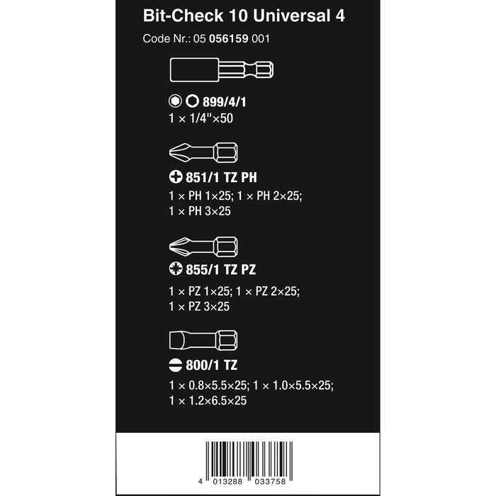 Wera Bit-Check 10 Universal 4, 10 pieces