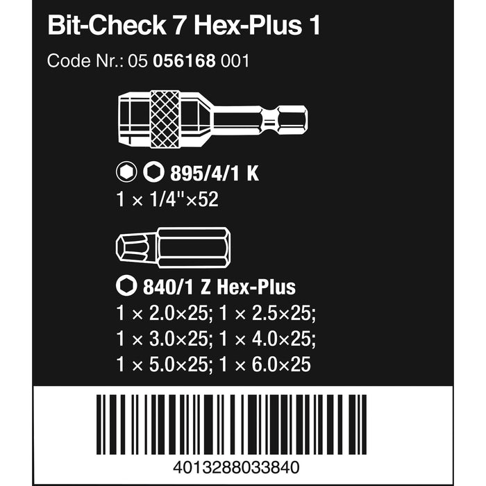 Wera Bit-Check 7 Hex-Plus 1, 7 pieces