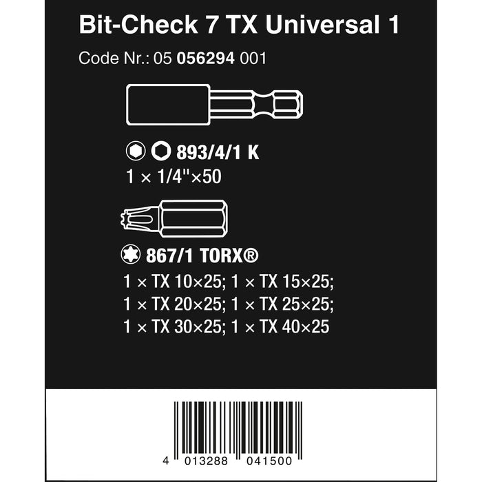 Wera Bit-Check 7 TX Universal 1, 7 pieces