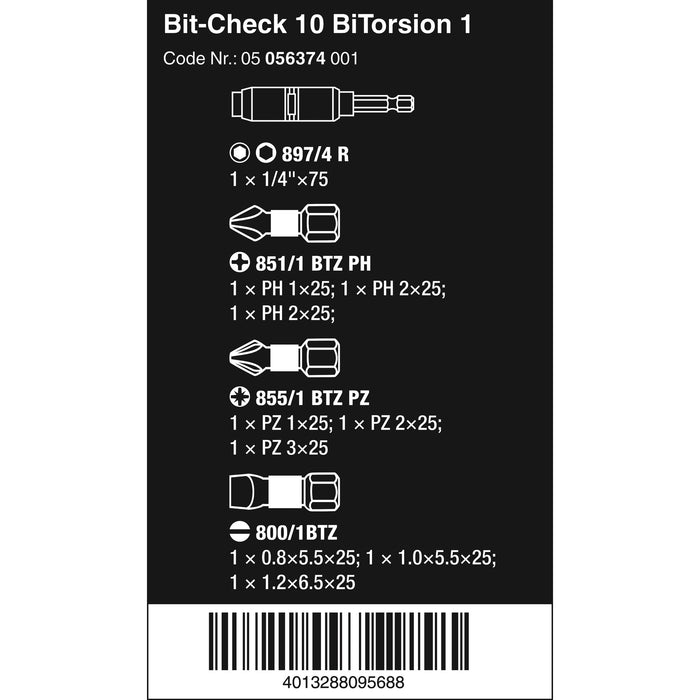 Wera Bit-Check 10 BiTorsion 1, 10 pieces
