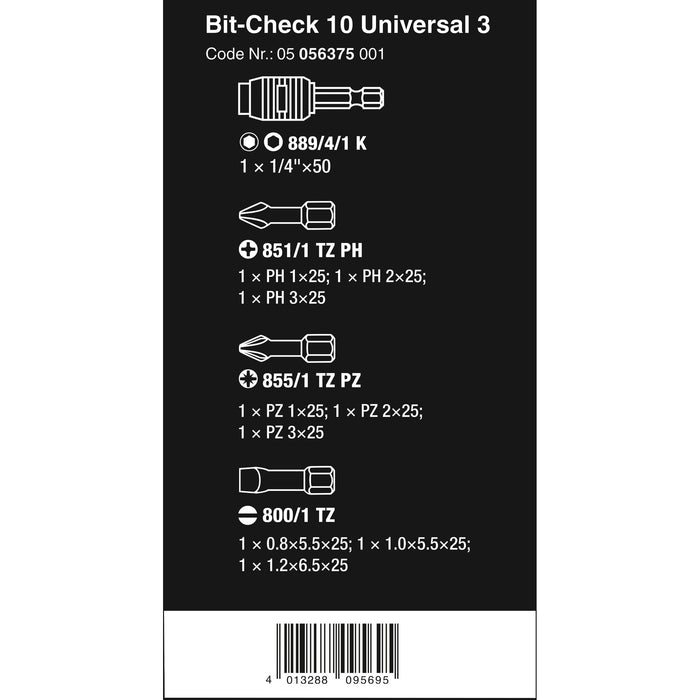 Wera Bit-Check 10 Universal 3, 10 pieces
