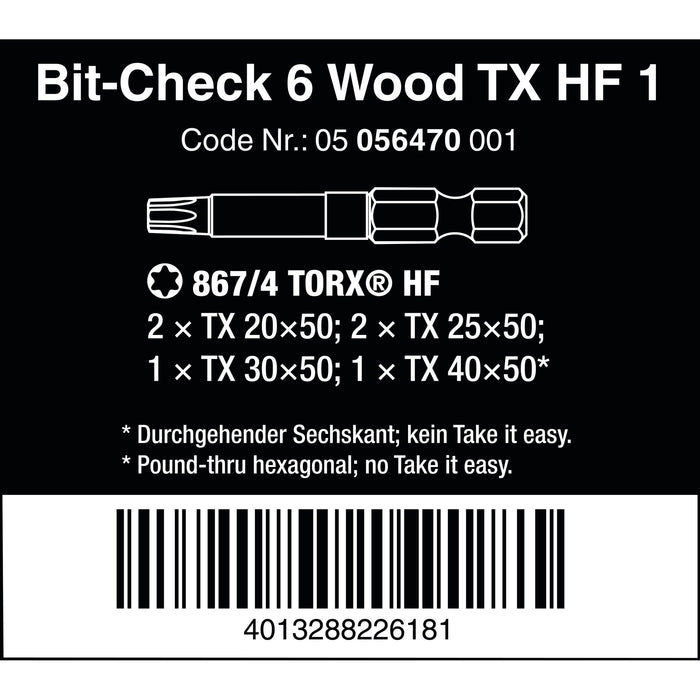 Wera Bit-Check 6 Wood TX HF 1, 6 pieces