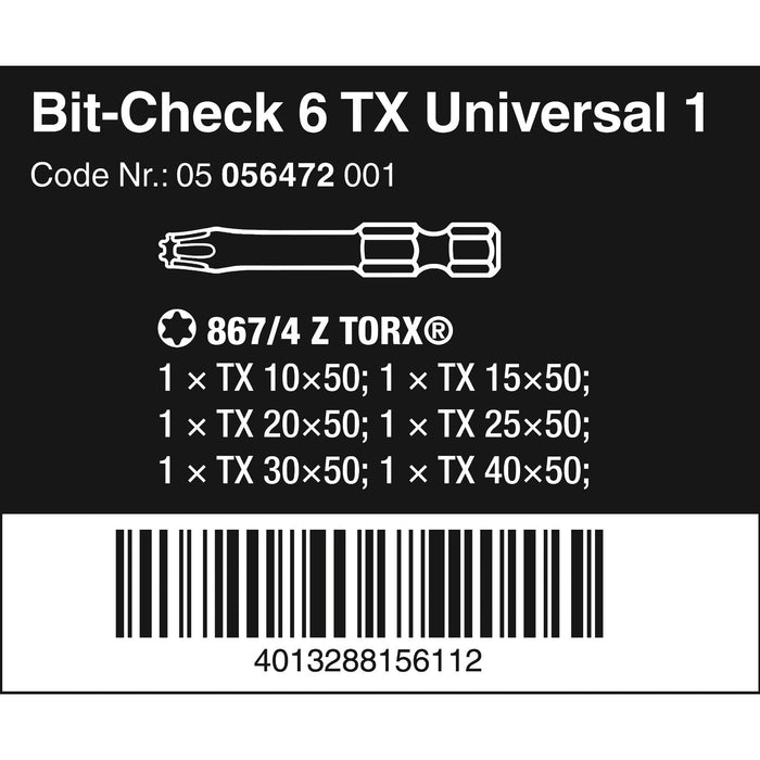 Wera Bit-Check 6 TX Universal 1, 6 pieces