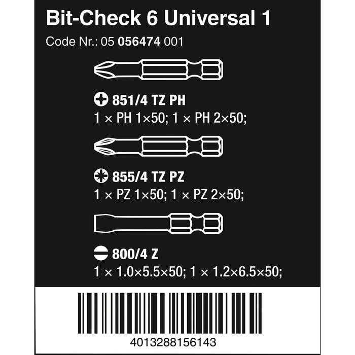 Wera Bit-Check 6 Universal 1, 6 pieces