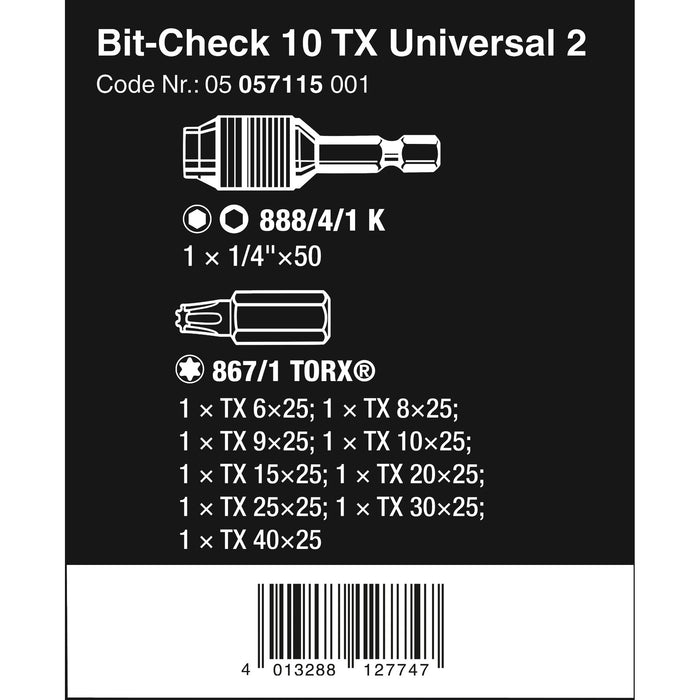 Wera Bit-Check 10 TX Universal 2, 10 pieces