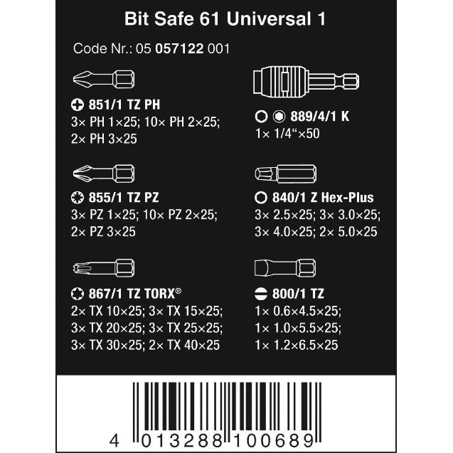 Wera Bit-Safe 61 Universal 1, 61 pieces