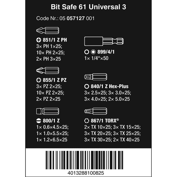 Wera Bit-Safe 61 Universal 3, 61 pieces