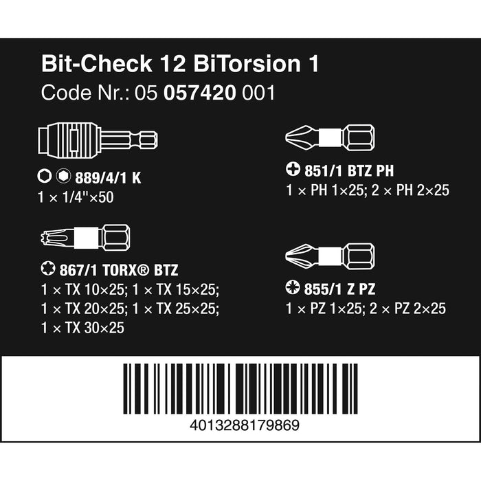 Wera Bit-Check 12 BiTorsion 1, 12 pieces