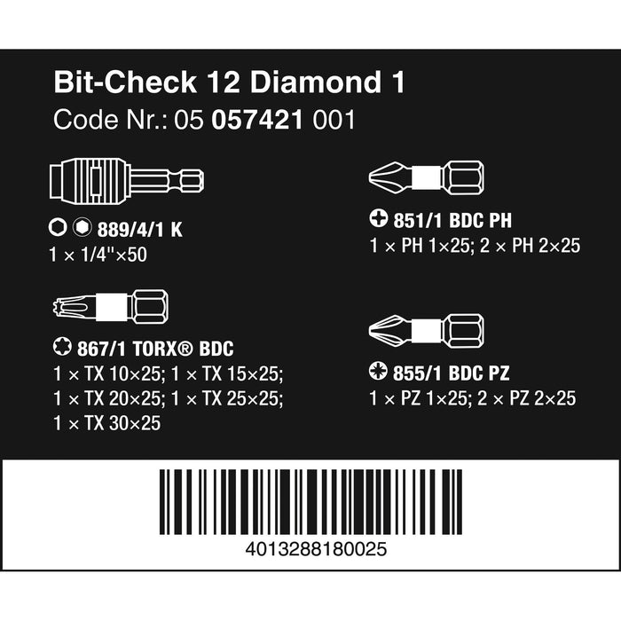 Wera Bit-Check 12 Diamond 1, 12 pieces