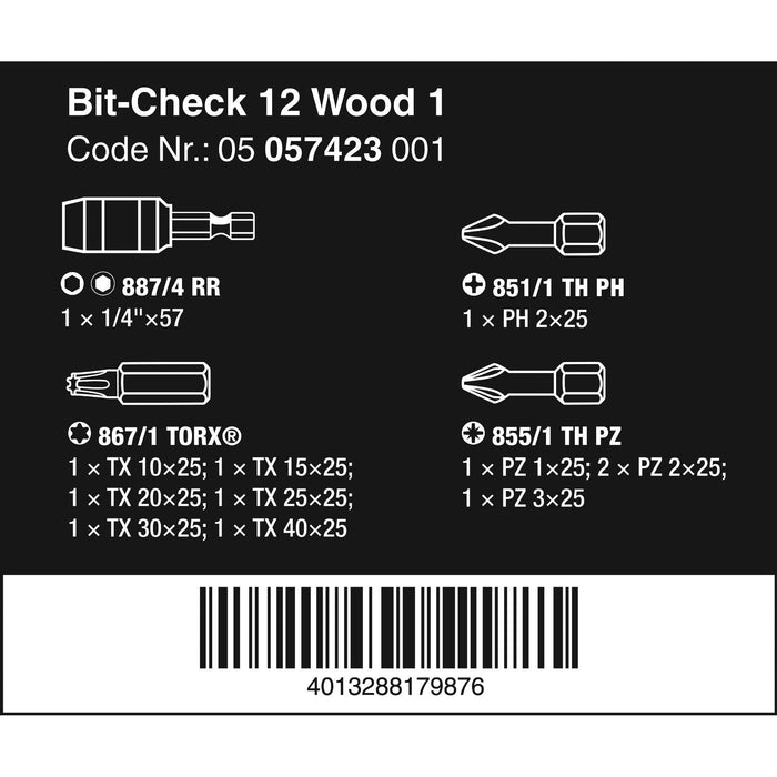 Wera Bit-Check 12 Wood 1, 12 pieces