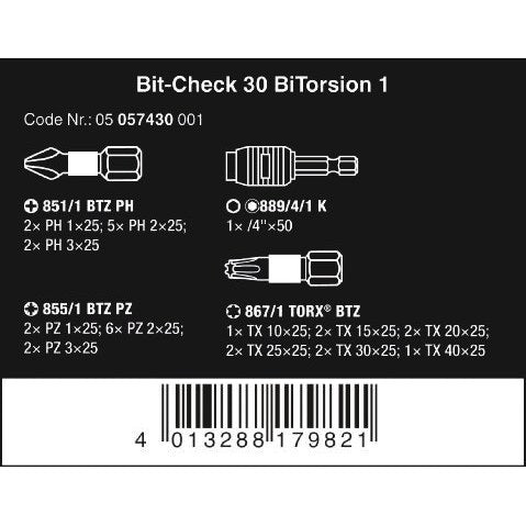 Wera Bit-Check 30 BiTorsion 1, 30 pieces
