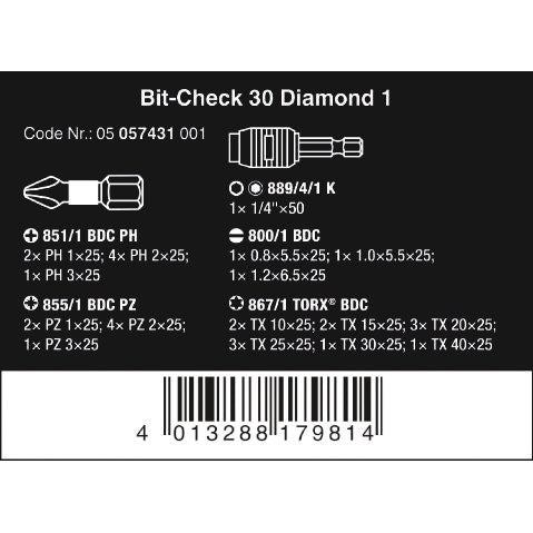 Wera Bit-Check 30 Diamond 1, 30 pieces