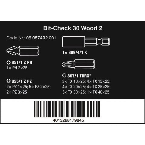 Wera Bit-Check 30 Wood 2, 30 pieces