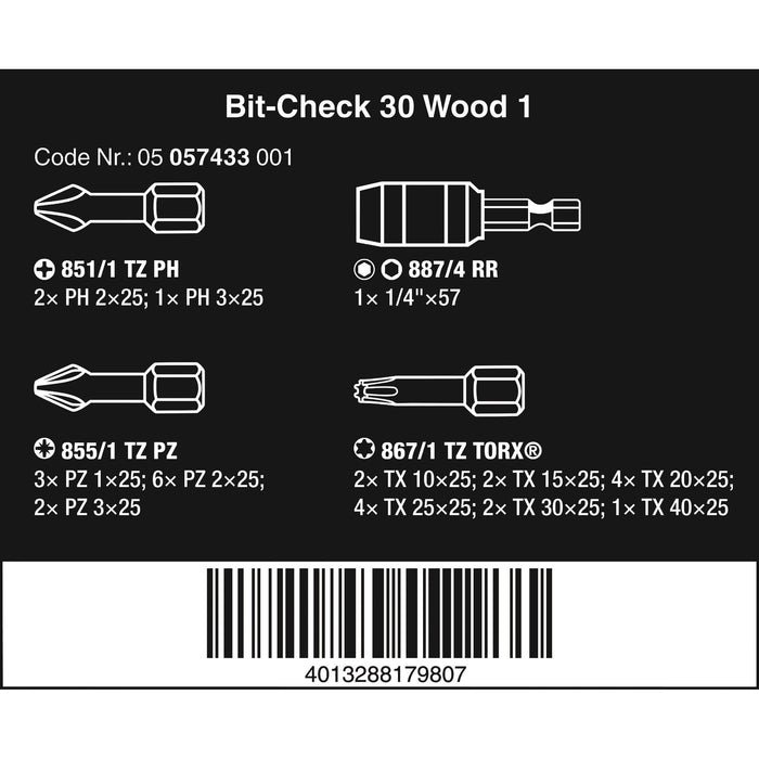 Wera Bit-Check 30 Wood 1, 30 pieces