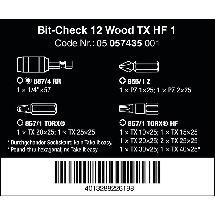 Wera Bit-Check 12 Wood TX HF 1, 12 pieces