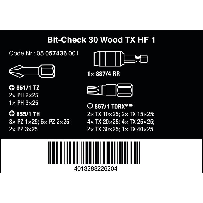 Wera Bit-Check 30 Wood TX HF 1, 30 pieces
