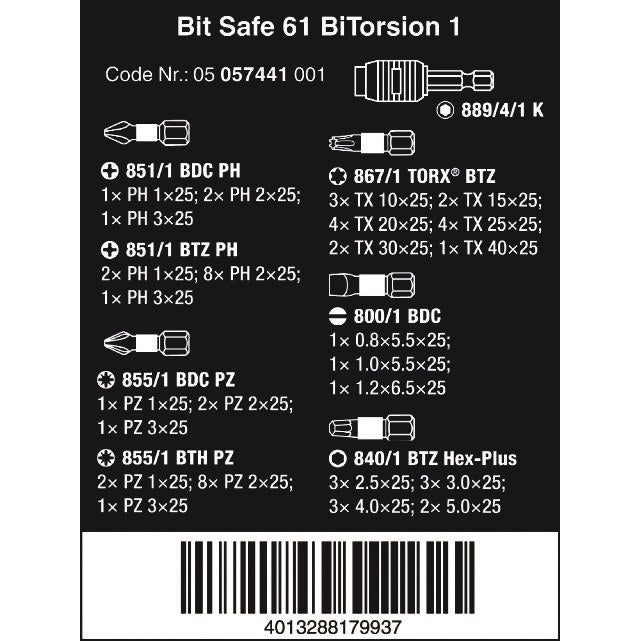 Wera Bit-Safe 61 BiTorsion 1, 61 pieces