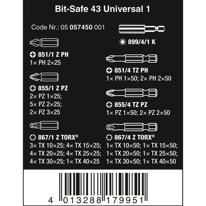Wera Bit-Safe 43 Universal 1, 43 pieces