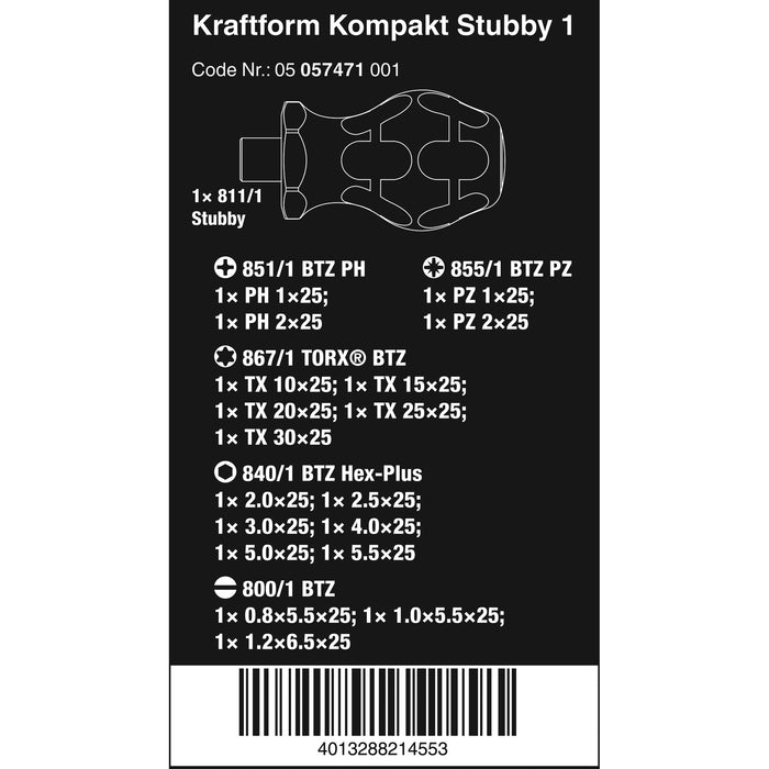 Wera Kraftform Kompakt Stubby 1, 19 pieces