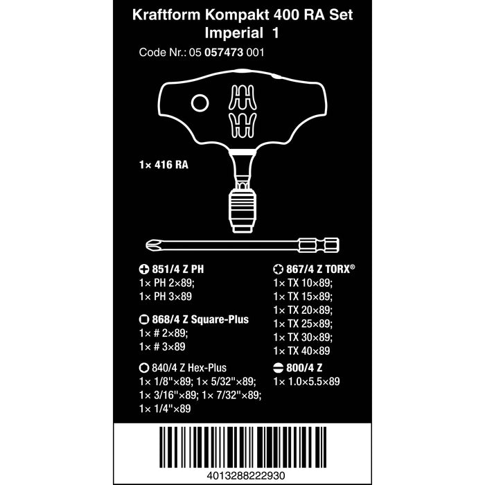 Wera Kraftform Kompakt 400 RA Imperial Set 1, 17 pieces
