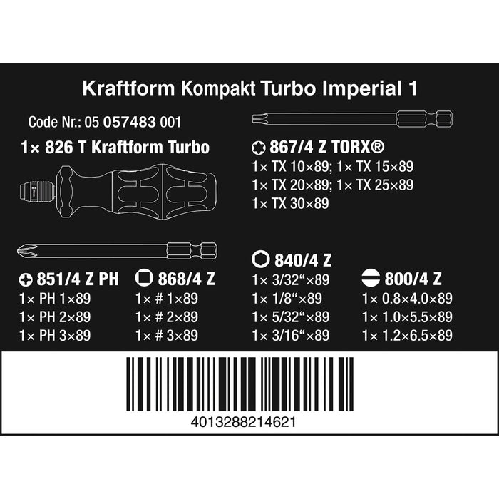 Wera Kraftform Kompakt Turbo Imperial 1, 19 pieces