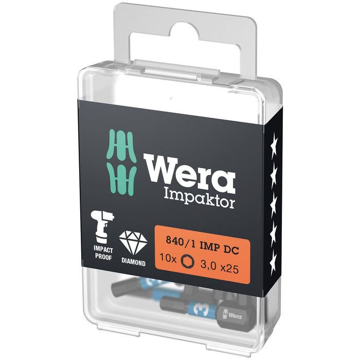 Wera 840/1 IMP DC Hex-Plus DIY Impaktor bits, 3 x 25 mm, 10 pieces