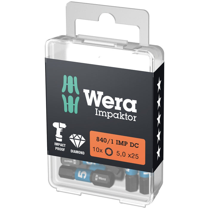 Wera 840/1 IMP DC Hex-Plus DIY Impaktor bits, 5 x 25 mm, 10 pieces