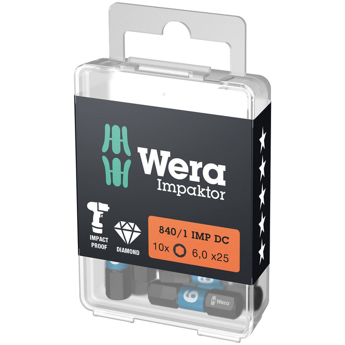 Wera 840/1 IMP DC Hex-Plus DIY Impaktor bits, 6 x 25 mm, 10 pieces