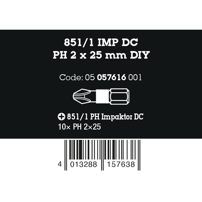 Wera 851/1 IMP DC PH DIY Impaktor PH bits, PH 2 x 25 mm, 10 pieces