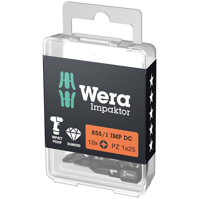 Wera 855/1 IMP DC PZ DIY Impaktor bits, PZ 1 x 25 mm, 10 pieces