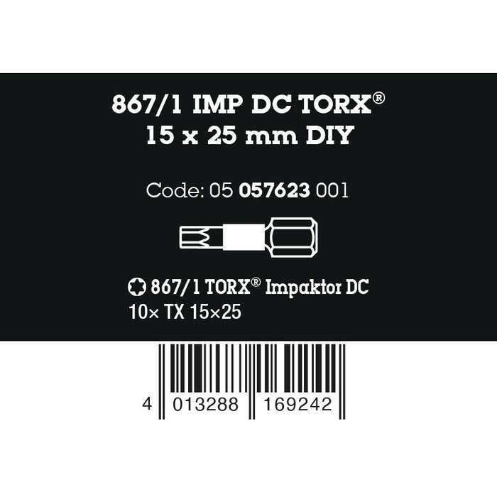 Wera 867/1 IMP DC TORX® DIY Impaktor bits, TX 15 x 25 mm, 10 pieces