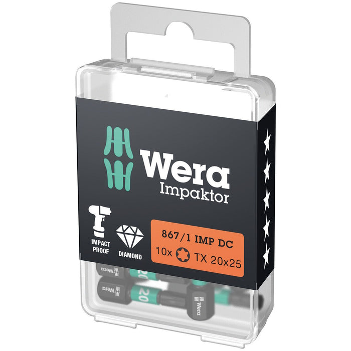 Wera 867/1 IMP DC TORX® DIY Impaktor bits, TX 20 x 25 mm, 10 pieces