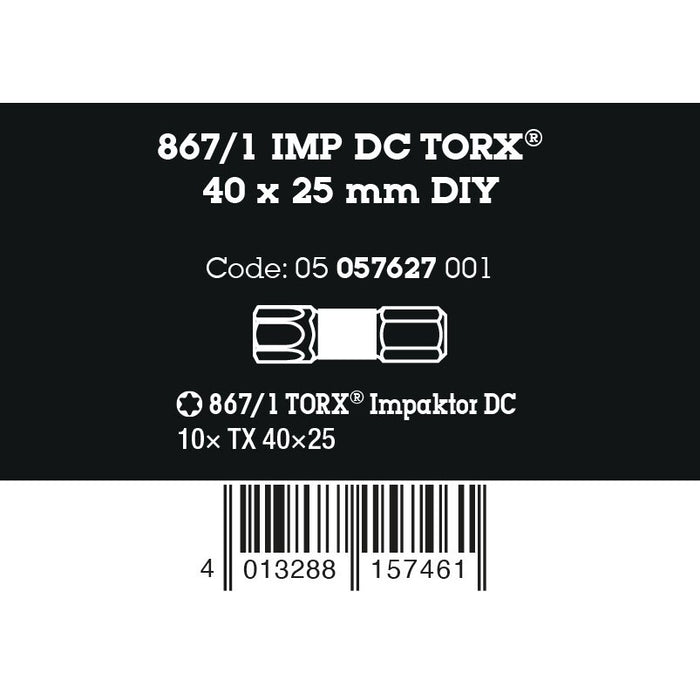 Wera 867/1 IMP DC TORX® DIY Impaktor bits, TX 40 x 25 mm, 10 pieces