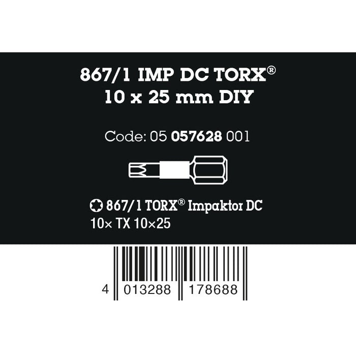 Wera 867/1 IMP DC TORX® DIY Impaktor bits, TX 10 x 25 mm, 10 pieces
