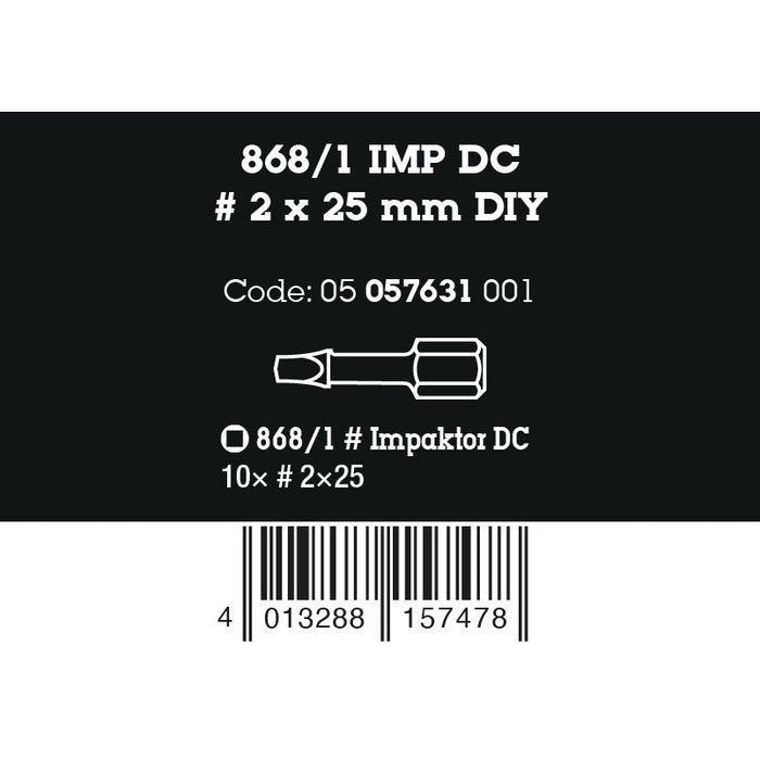 Wera 868/1 IMP DC DIY Impaktor square head socket bits, # 2 x 25 mm, 10 pieces