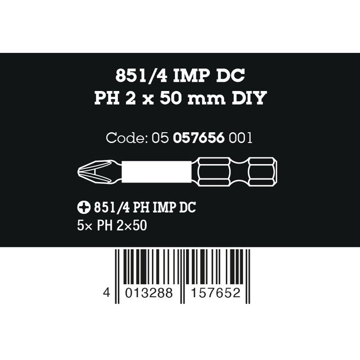 Wera 851/4 IMP DC PH DIY Impaktor PH bits, PH 2 x 50 mm, 5 pieces