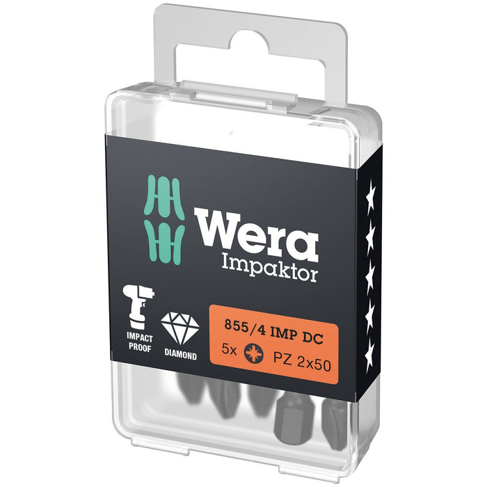 Wera 855/4 IMP DC PZ DIY Impaktor bits, PZ 2 x 50 mm, 5 pieces