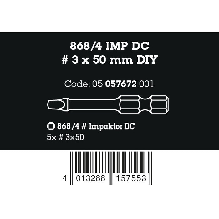 Wera 868/4 IMP DC DIY Impaktor square head socket bits, # 3 x 50 mm, 5 pieces