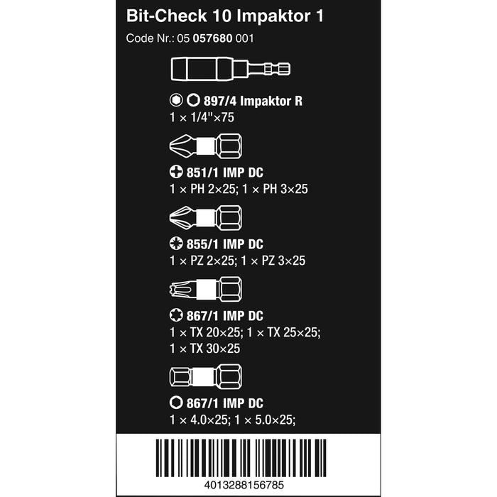 Wera Bit-Check 10 Impaktor 1, 10 pieces