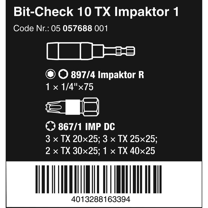 Wera Bit-Check 10 TX Impaktor 1, 10 pieces