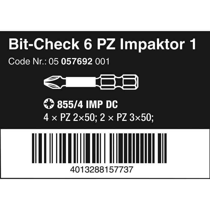 Wera Bit-Check 6 PZ Impaktor 1, 6 pieces