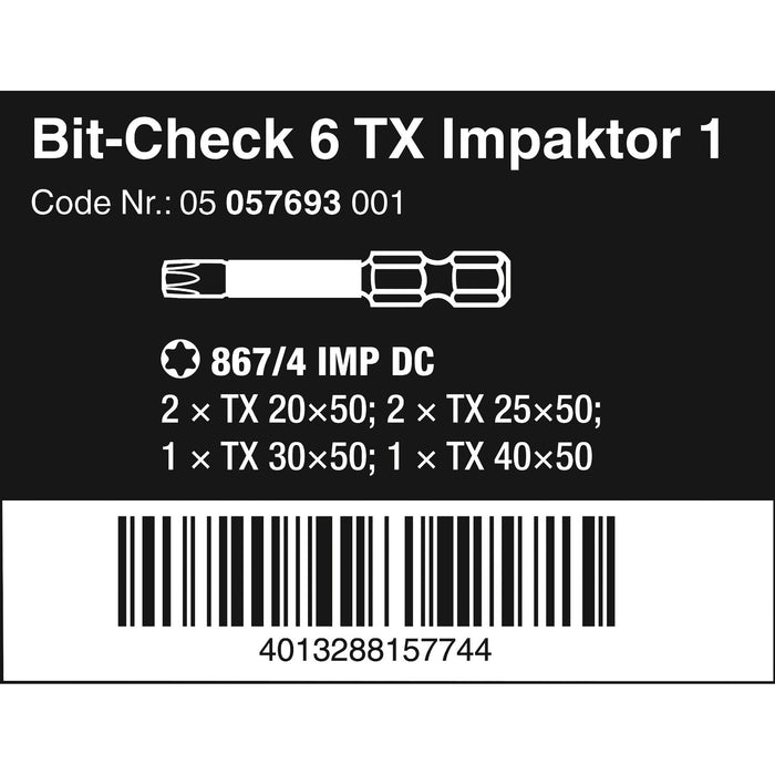 Wera Bit-Check 6 TX Impaktor 1, 6 pieces