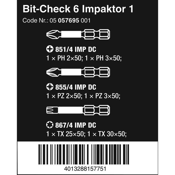 Wera Bit-Check 6 Impaktor 1, 6 pieces