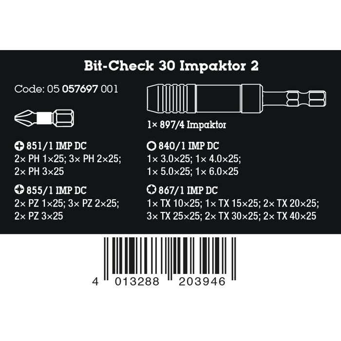 Wera Bit-Check 30 Impaktor 2, 30 pieces