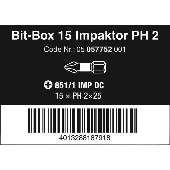 Wera Bit-Box 15 Impaktor PH, PH 2 x 25 mm, 15 pieces