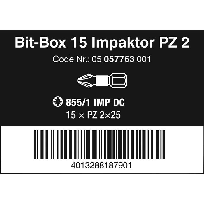 Wera Bit-Box 15 Impaktor PZ, PZ 2 x 25 mm, 15 pieces