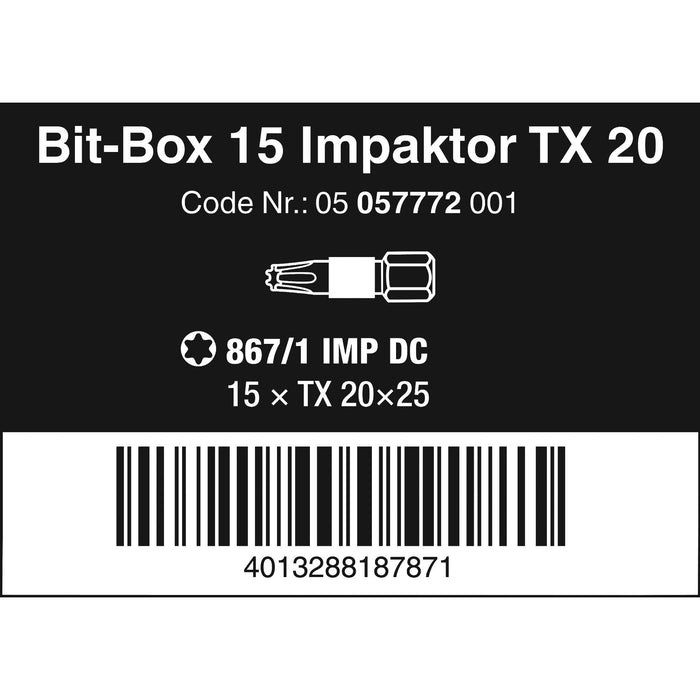 Wera Bit-Box 15 Impaktor TX, TX 20 x 25 mm, 15 pieces